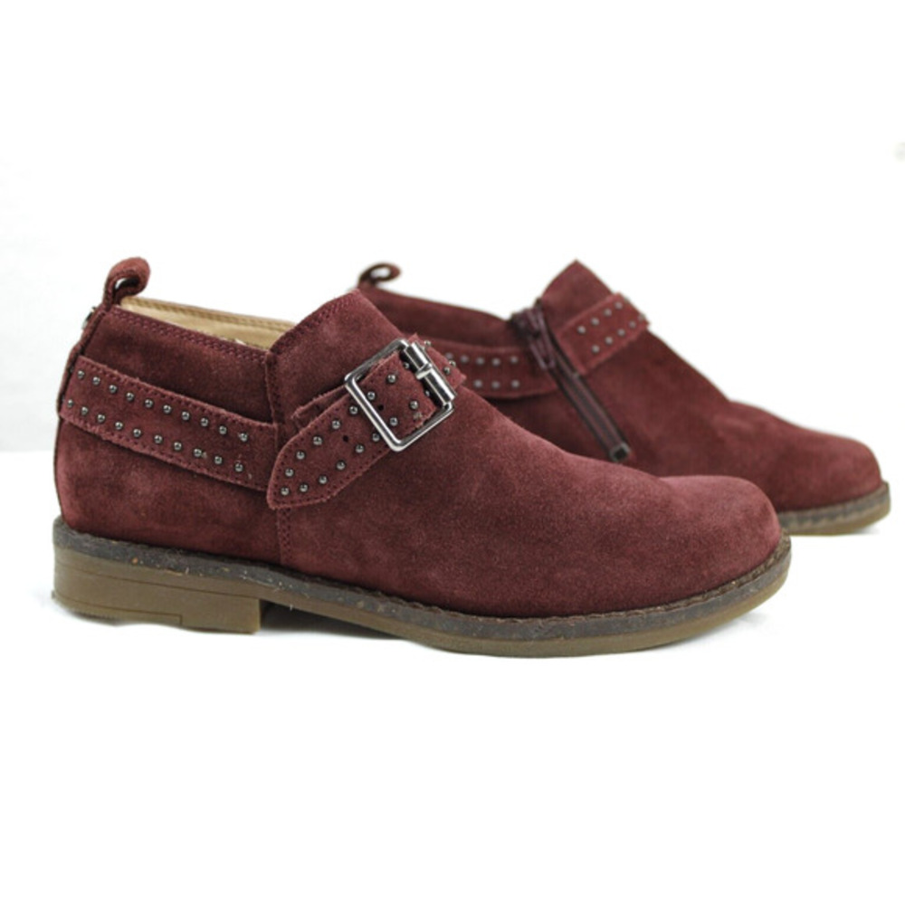 Hush Puppies Cayto Suede Bootie Shoes Women Boho 5.5 Zip Studded Belted Burgundy